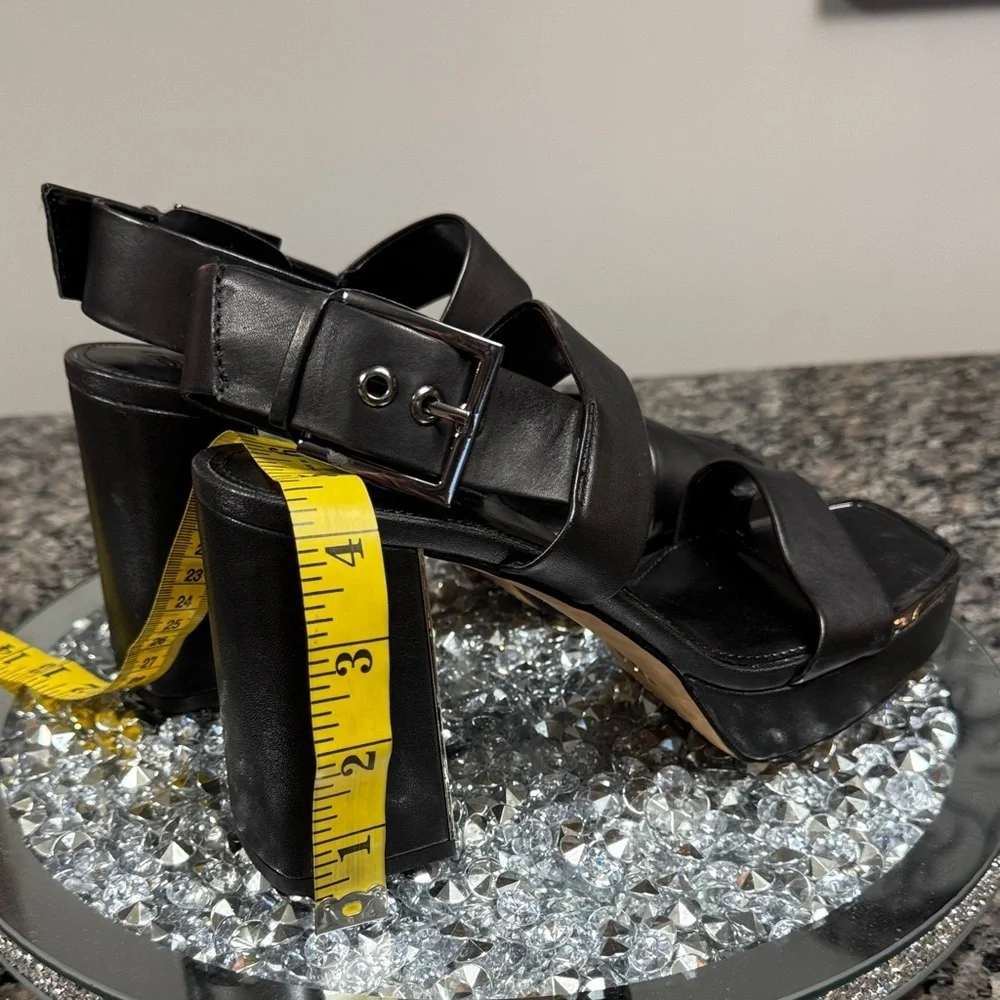 DKNY Black Platform chunky high Heels with gunmetal NEW 9.5